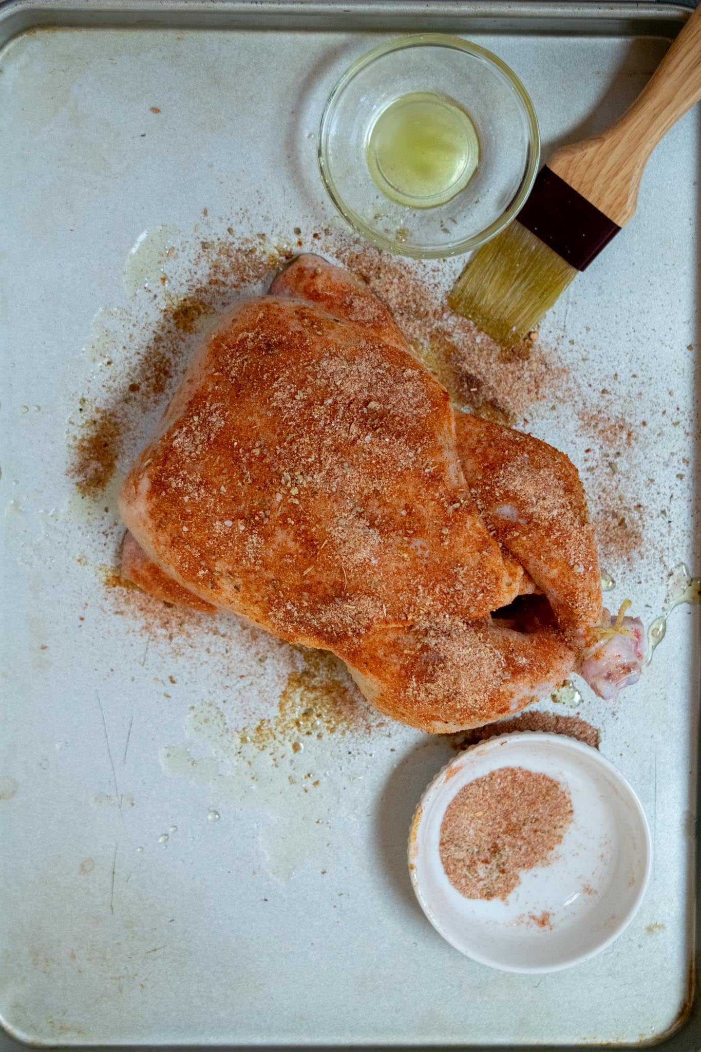 Spices added to the whole chicken.