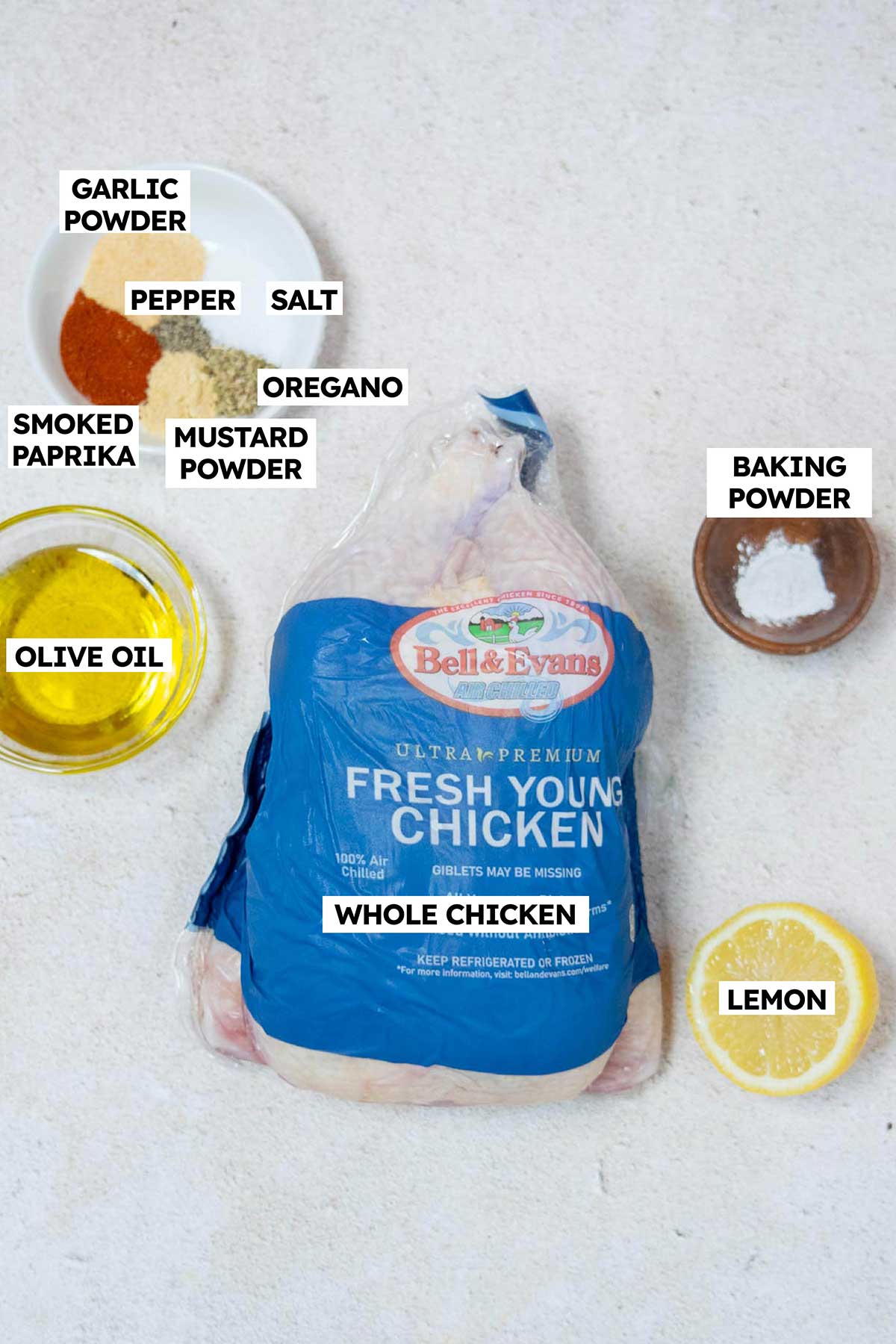 Ingredients to roast chicken in the air fryer.
